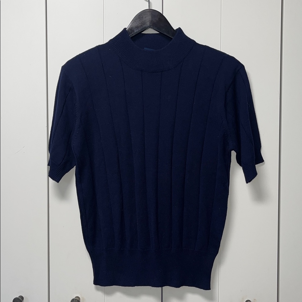 Laura Scott Dark Blue Knit Top View 3